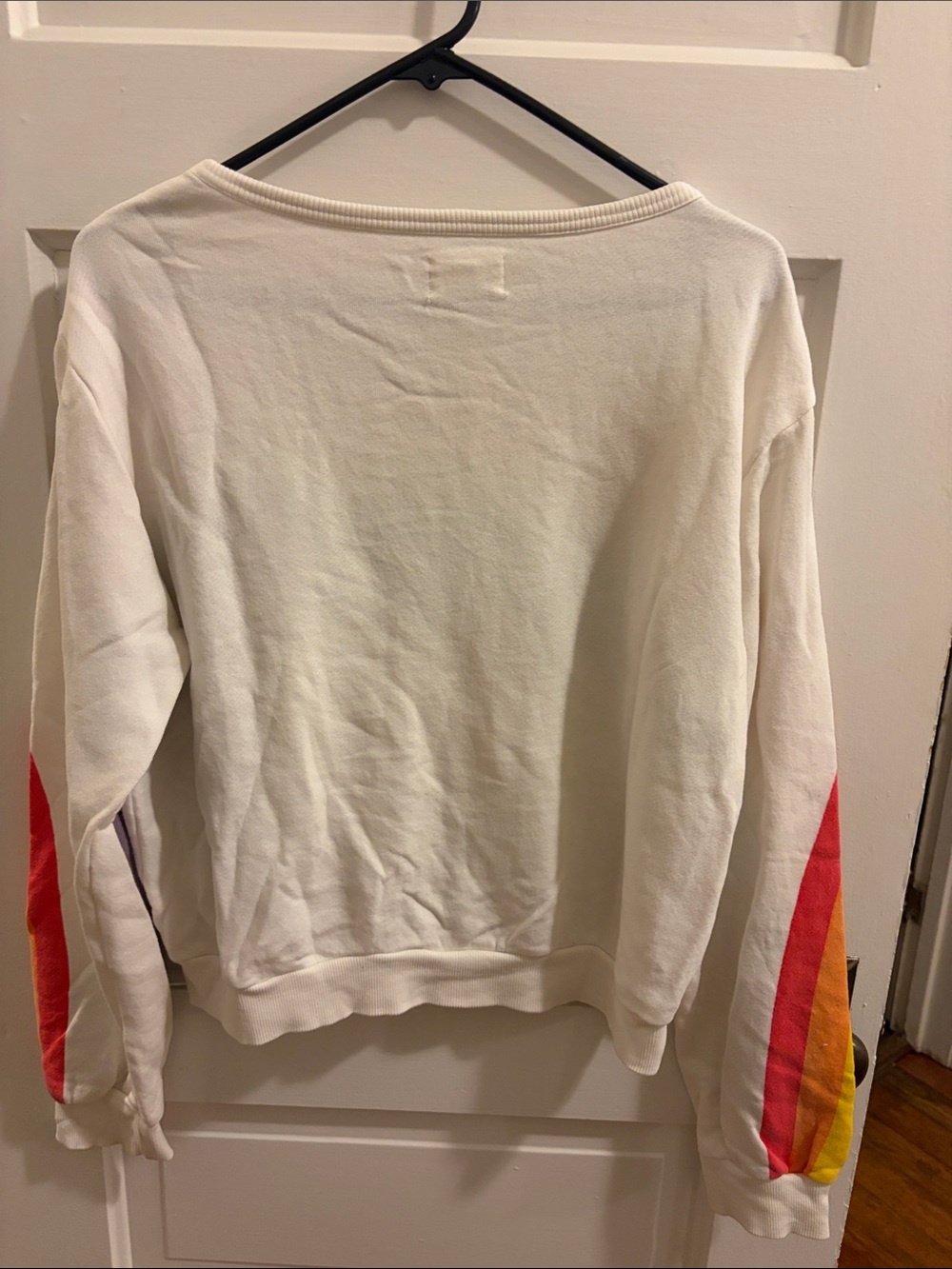 Lou & Grey White Cropped Sweatshirt with Rainbow Stripe Bands - Picture 5 of 8